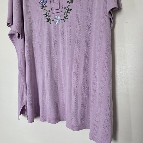 Vintage 90s Cottagecore Boho Top Womens 2X Purple Whimsi Floral Pastel Embroider - Picture 5 of 9